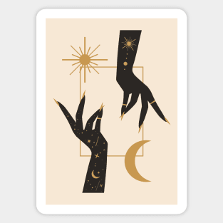 Sun and moon, Celestial art, Witchy decor, Female hands, Aesthetic feminine art, Bohemian Sticker